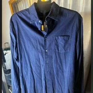 John Varvatos USA Mens Blue Gold Micro Dot Corduroy Button Down Shirt Large L